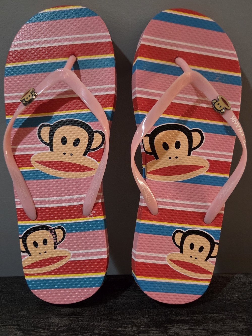 Paul Frank CUTE Pink Striped Monkey Print Flip Flops Size 7